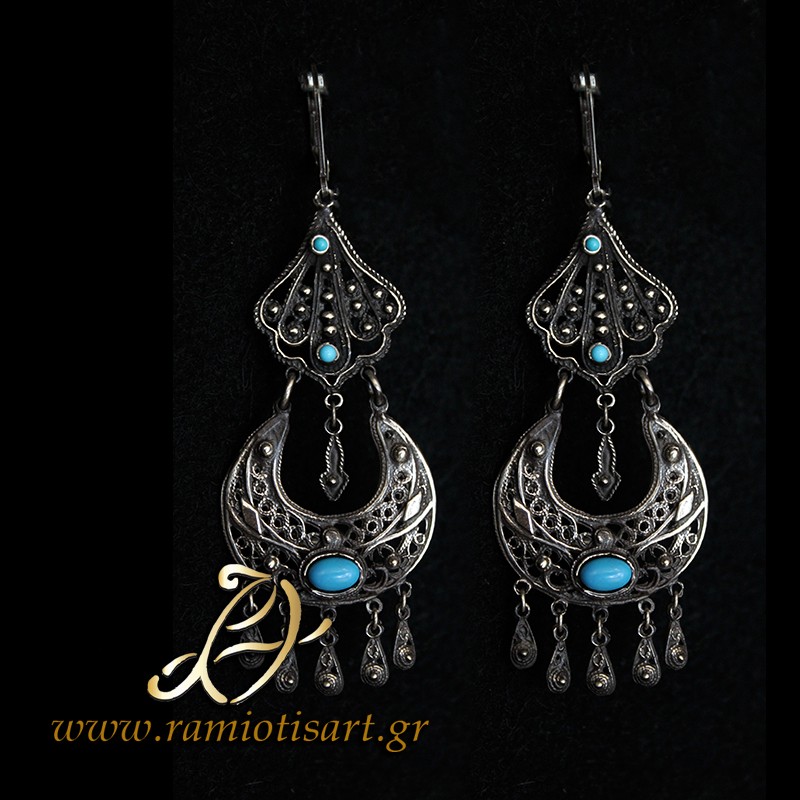 chandelier earrings very long turquoise stones MATERIAL SILVER YOUR BUDJET 50-100 EURO Color oxidized silver