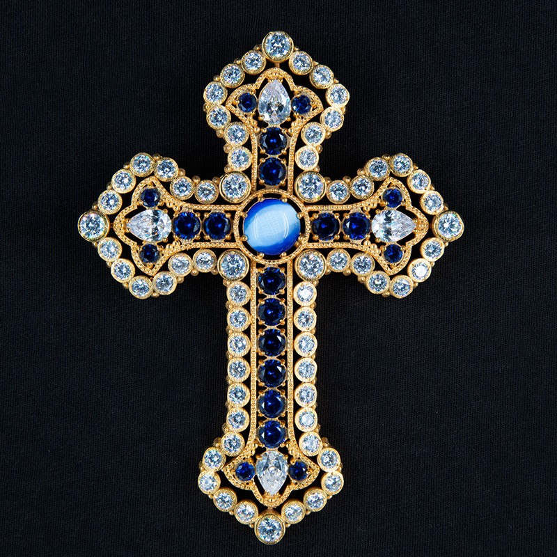 brass cross with cubic zirconia stones