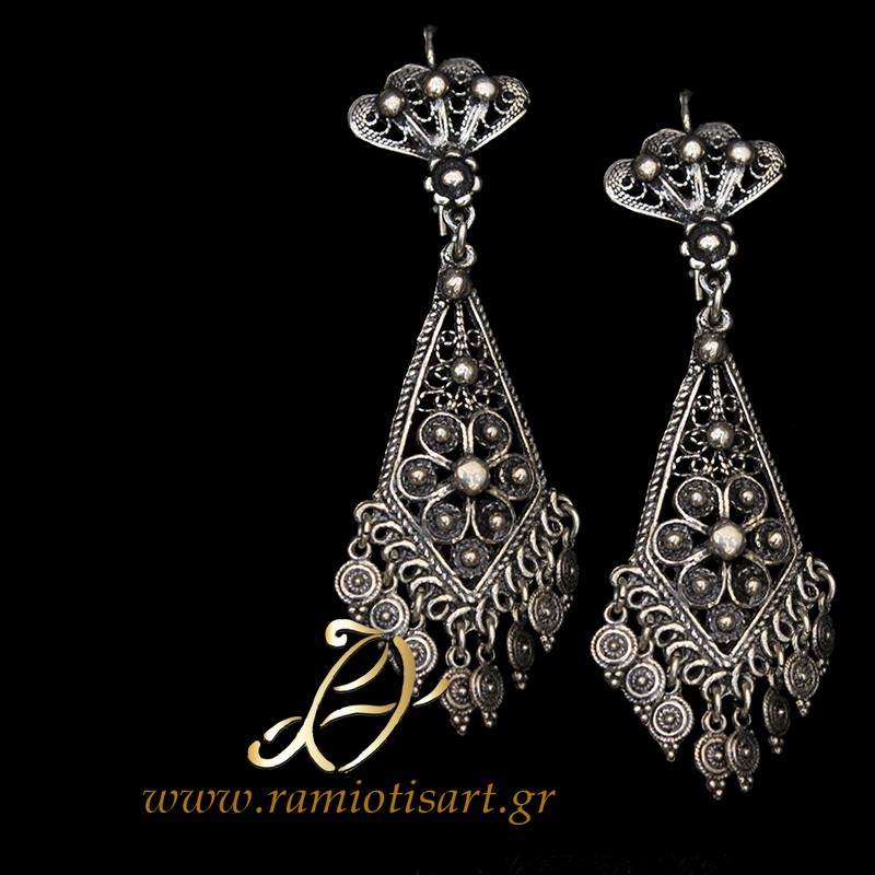 chandelier silver earrings greek folk art jannina art MATERIAL SILVER YOUR BUDJET 50-100 EURO Color oxidized silver