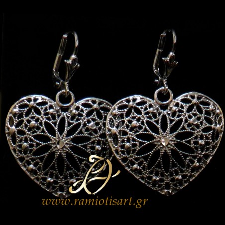 silver earrings heart from lace
