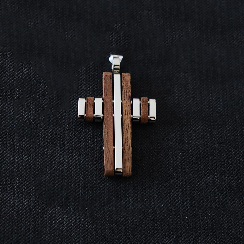 silver wooden cross
