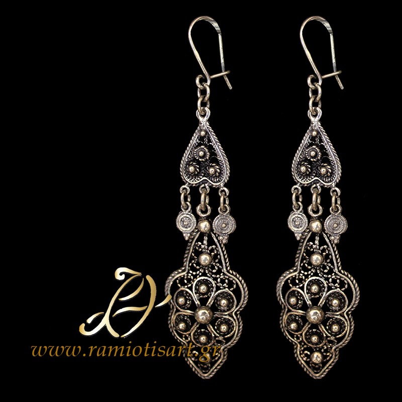 Greek filigree earrings jannina art flower and heart design MATERIAL SILVER YOUR BUDJET 50-100 EURO Color oxidized silver