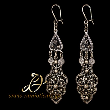 Greek filigree earrings jannina art flower and heart design