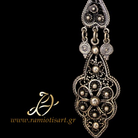 Greek filigree earrings jannina art flower and heart design