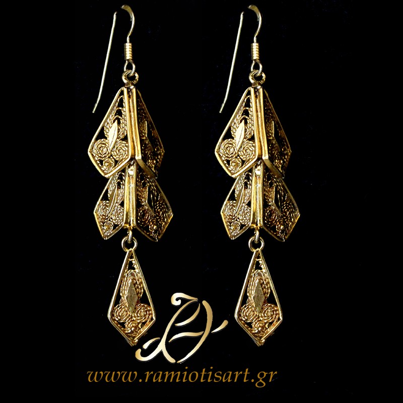 traditional greek filigree vintage earrings inspired from Euboean jewellery Color Yellow Gold MATERIAL SILVER YOUR BUDJET UP TO 50 EURO