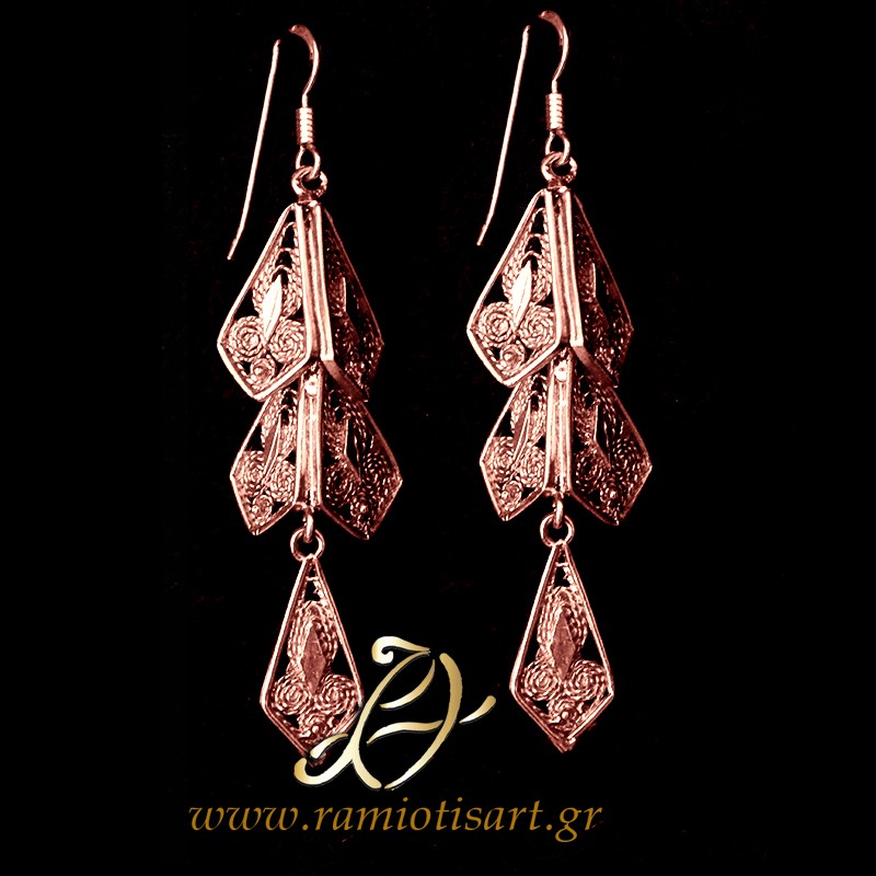 traditional greek filigree vintage earrings inspired from Euboean jewellery MATERIAL SILVER Color Rose Gold YOUR BUDJET UP TO 50 EURO