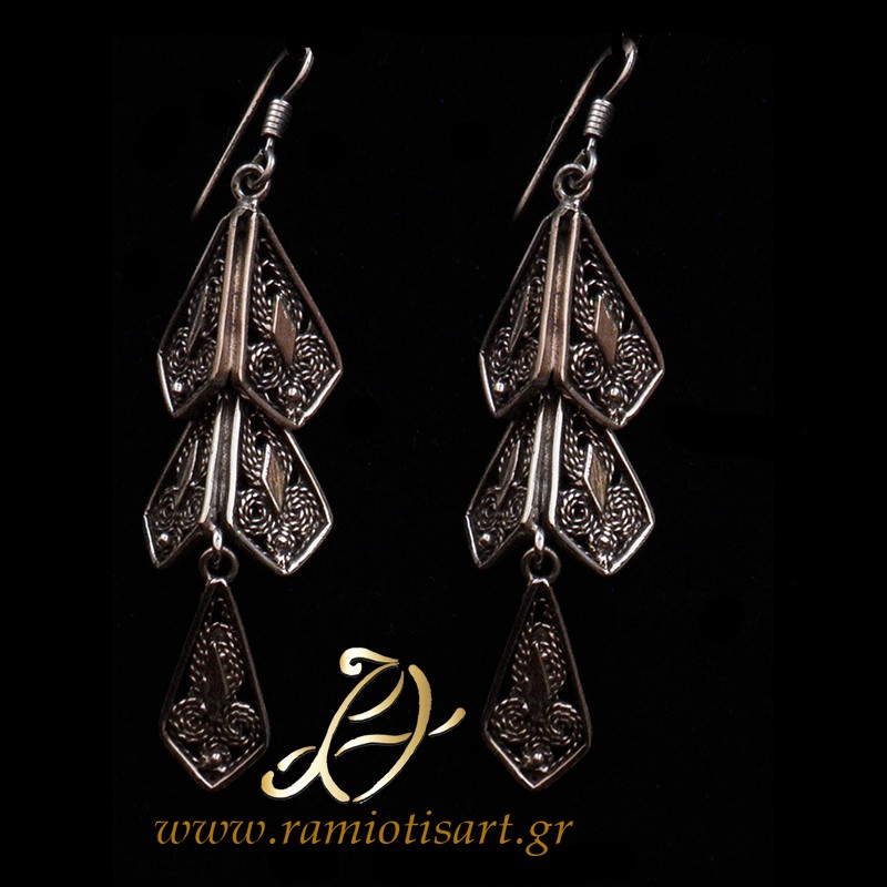 traditional greek filigree vintage earrings inspired from Euboean jewellery MATERIAL SILVER Color Black gold YOUR BUDJET UP TO 50 EURO