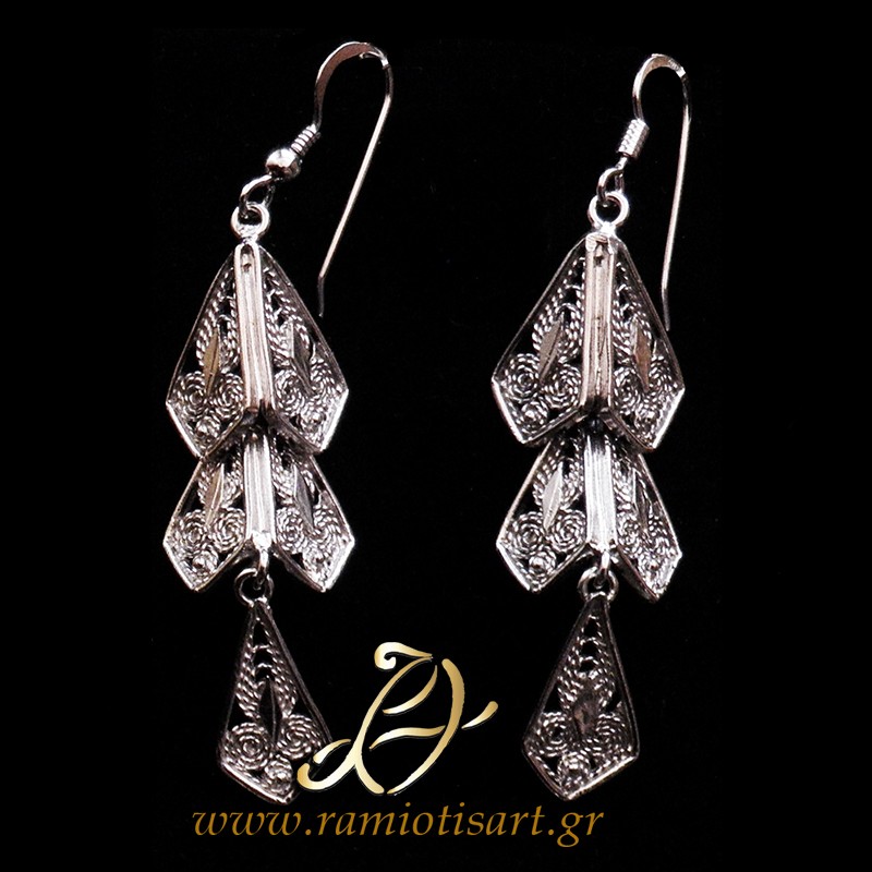 traditional greek filigree vintage earrings inspired from Euboean jewellery MATERIAL SILVER YOUR BUDJET UP TO 50 EURO Color oxidized silver