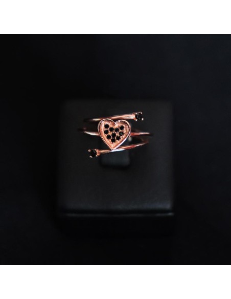 HEART RING ROSE GOLD WITH BLACK CUBIC ZIRCONIA