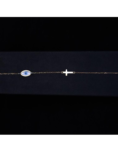WHITE GOLD BRACELET WITH EYE AND CROSS