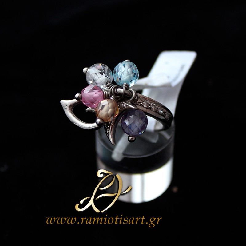 charm ring white gold semiprecious stones and cubic zirconia