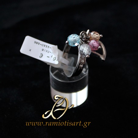 charm ring white gold semiprecious stones and cubic zirconia