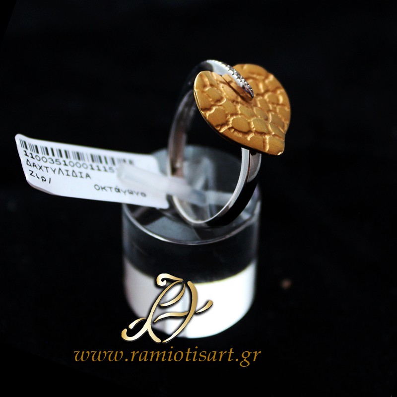 golden ring leaf with cubic zirconia