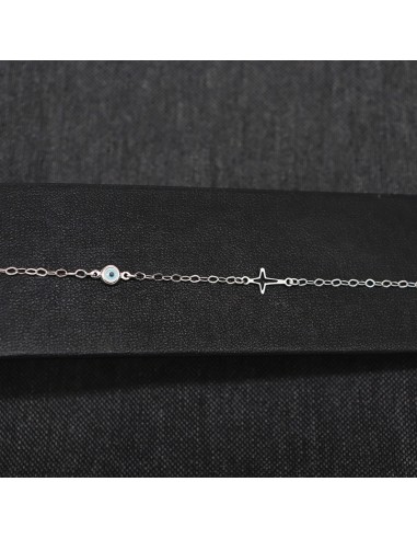 WHITE GOLD BRACELET WITH EYE AND CROSS
