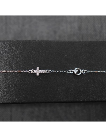 SILVER BRACELET WITH CROSS AND ZIRCONIA