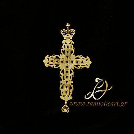 pectoral cross ΣΤ30 goldplated red and white cubic zirconia