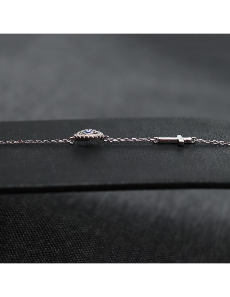 EYE BRACELET OVAL WITH ZIRCONIA AND CROSS