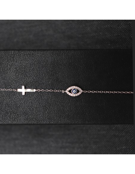 EYE BRACELET OVAL WITH ZIRCONIA AND CROSS