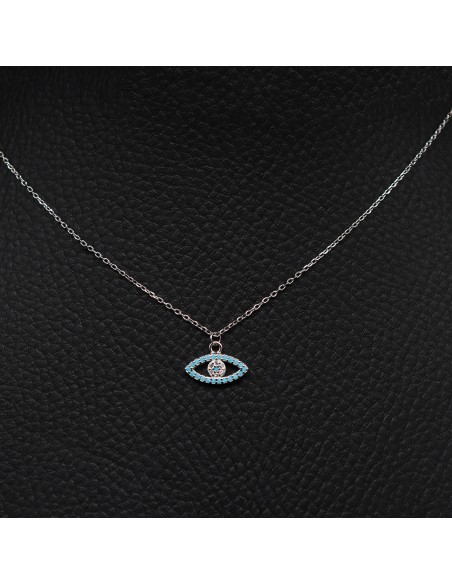 SILVER NECKLACE WITH EYE AND ZIRCONIA BLUE