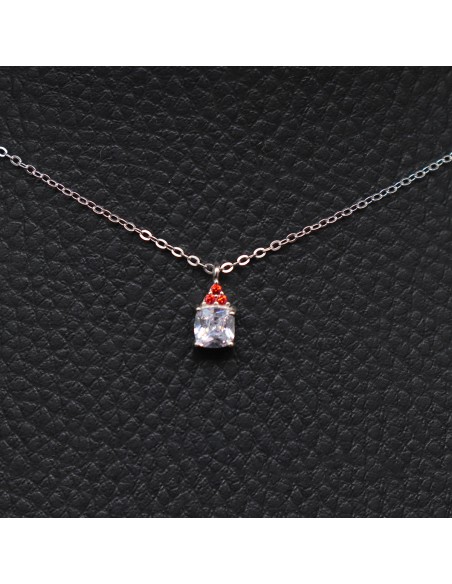 SILVER NECKLACE WITH WHITE AND RED ZIRCONIA