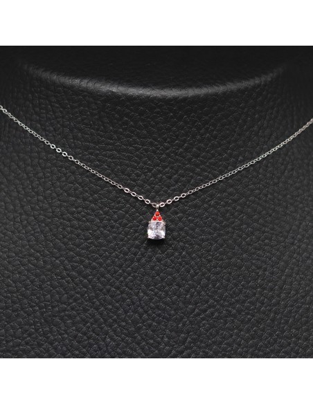 SILVER NECKLACE WITH WHITE AND RED ZIRCONIA