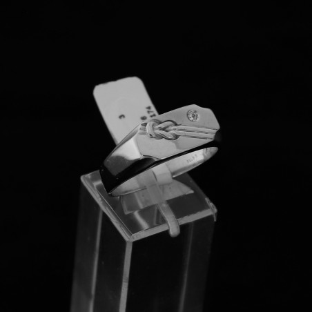 men's ring white gold with cubic zirconia and engraved Hercules node