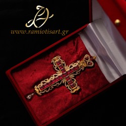 pectoral cross ΣΤ30 goldplated red and white cubic zirconia