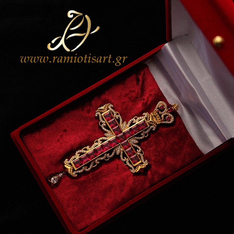 pectoral cross ΣΤ30 goldplated red and white cubic zirconia Color Yellow Gold MATERIAL BRONZE YOUR BUDJET 300+ EURO
