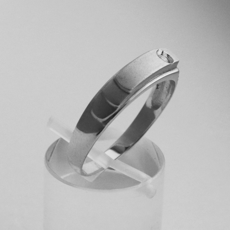 Men's white gold ring with cubic zirconia