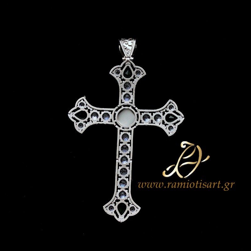 silver pectoral cross ΣΤ31-005 green and white...