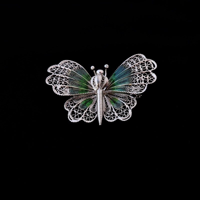 filigree butterfly pin with enamel