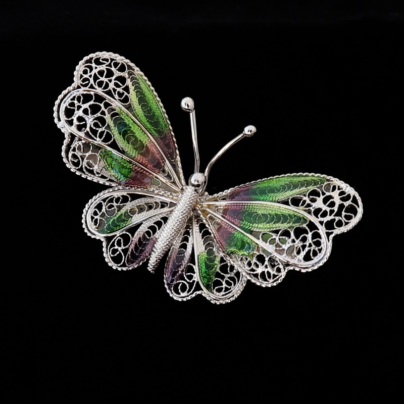 butterfly pin in silver with transparent painted enamel