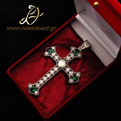 silver pectoral cross ΣΤ31-005 green and white cubic...