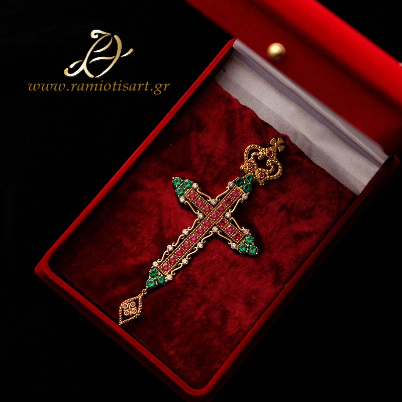 pectoral cross goldplated ΣΤ29  green red white cubic zirconia Color Yellow Gold MATERIAL BRONZE YOUR BUDJET 150-300 EURO