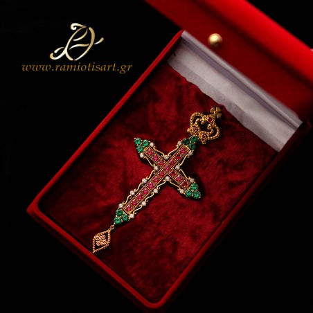 pectoral cross goldplated ΣΤ29  green red white cubic zirconia