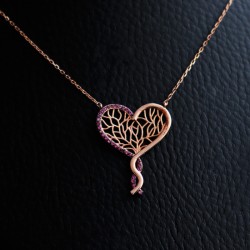 heart necklace with pink platinum and cubic zirconia stones