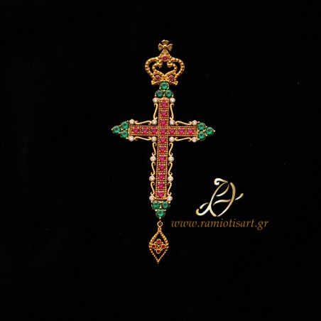 pectoral cross goldplated ΣΤ29  green red white cubic zirconia