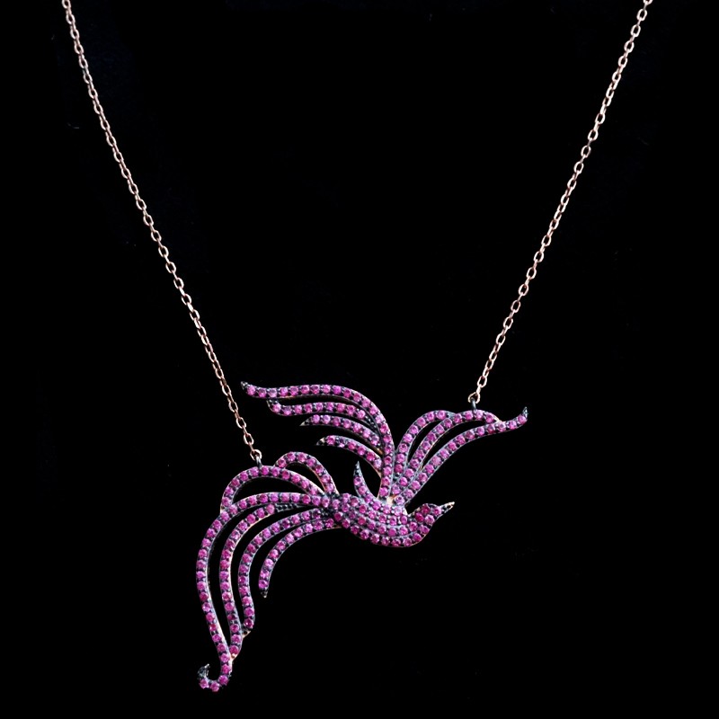 necklace with pink platinum and pink cubic zirconia stones