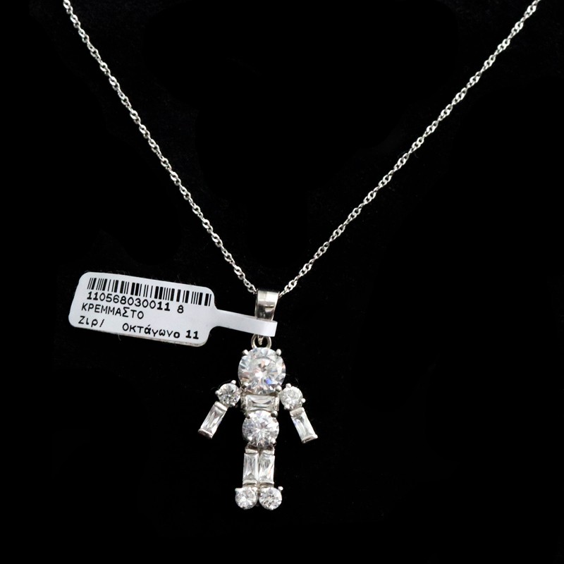 necklace silver little man with zircon stones