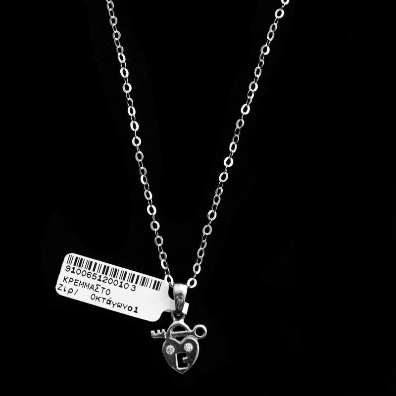 silver heart necklace with key