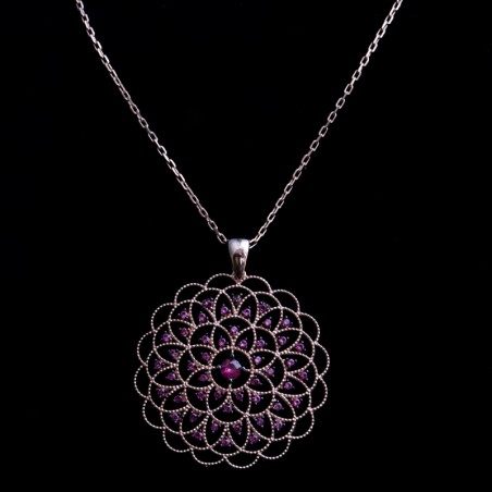 silver necklace with pink cubic zirconia stones