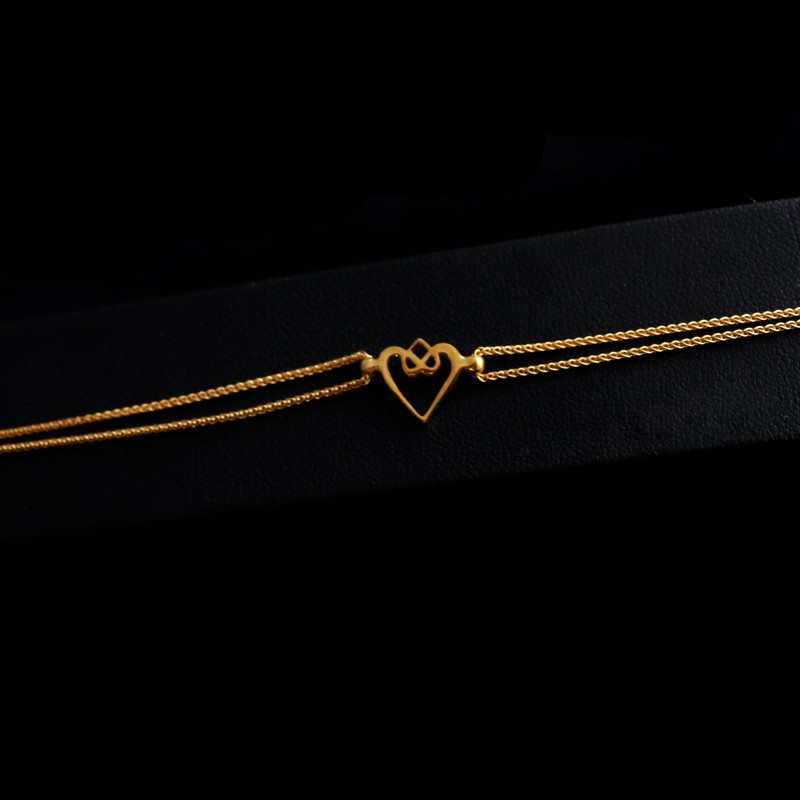 gold plated heart bracelet with double chain