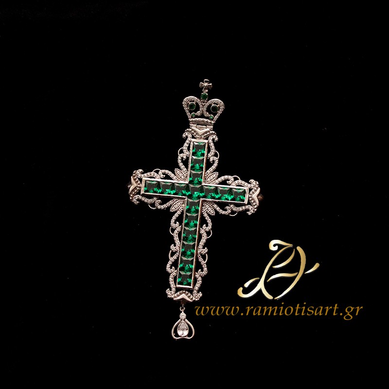 pectoral cross silver ΣΤ30-004 green and white...