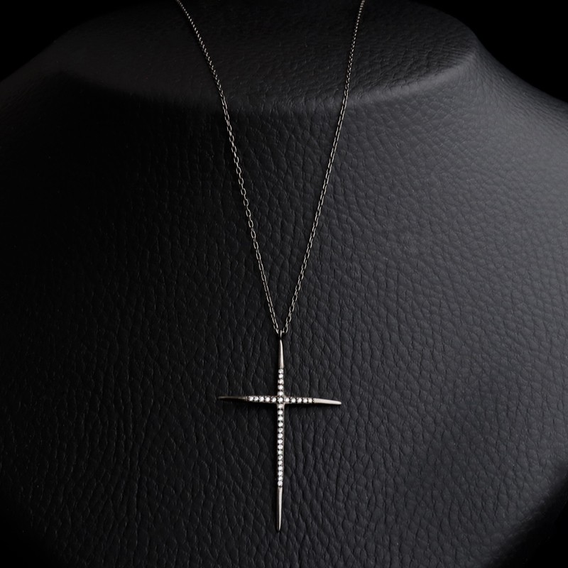 cross necklace with black platinum chain