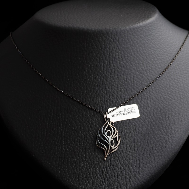 silver leaf necklace with black platinum