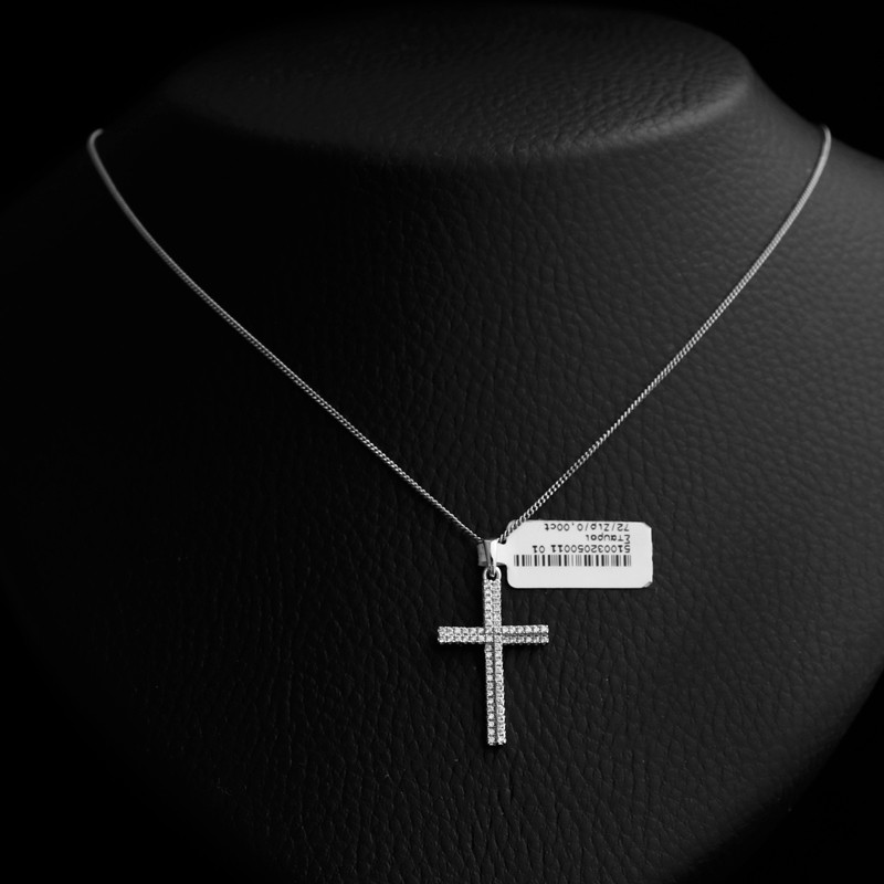 silver cross necklace with cubic zirconia stones