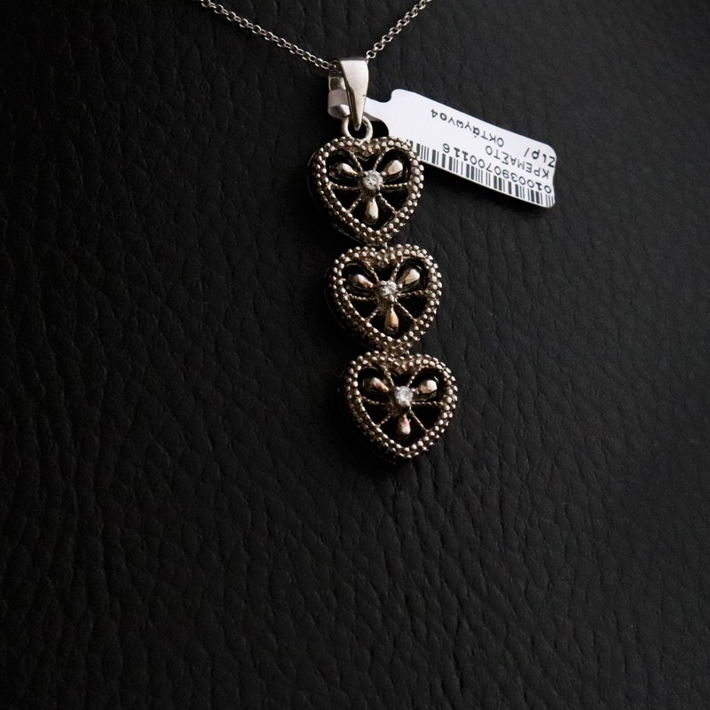 κολιε ασημι με τρεις καρδιες