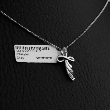 silver cross necklace with cubic zirconia stones