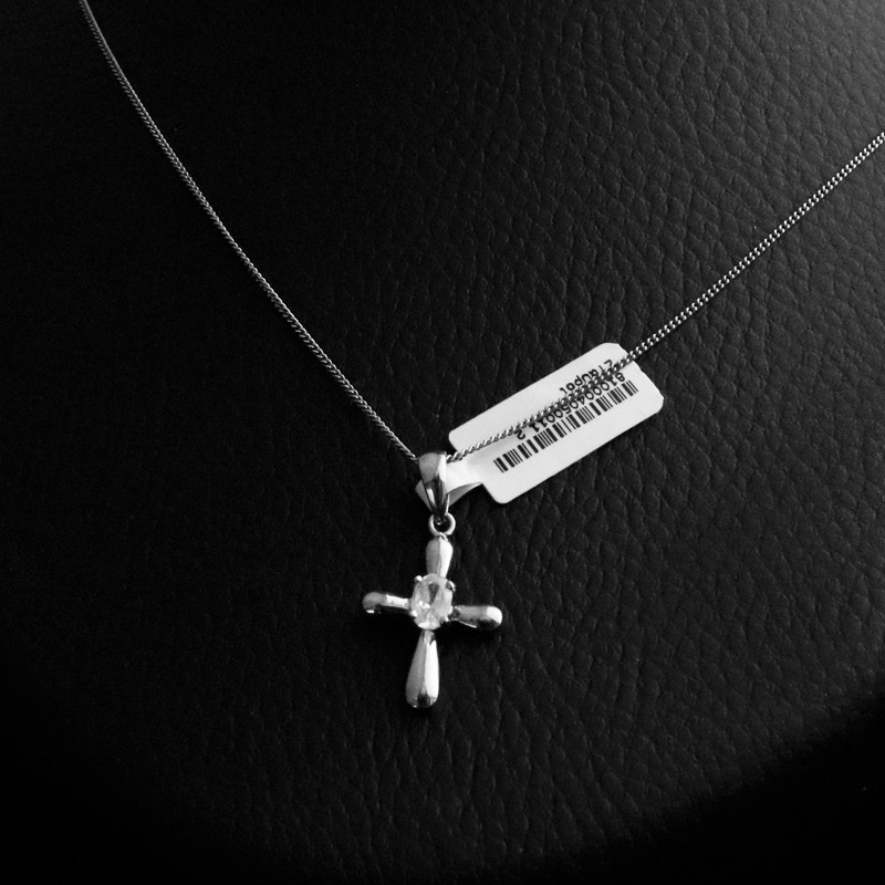 silver cross necklace with cubic zirconia stone