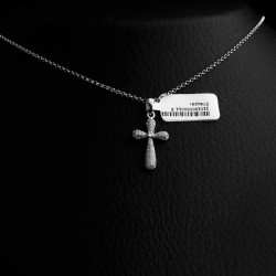 necklace silver cross with cubic zirconia stones